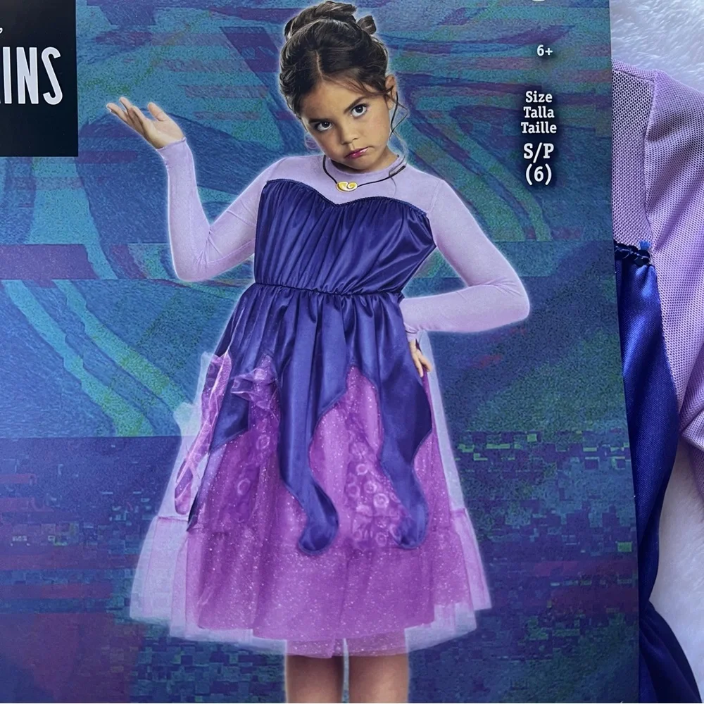 Disney villains Ursula costume dress and wig set Halloween S 6 girls kids NEW